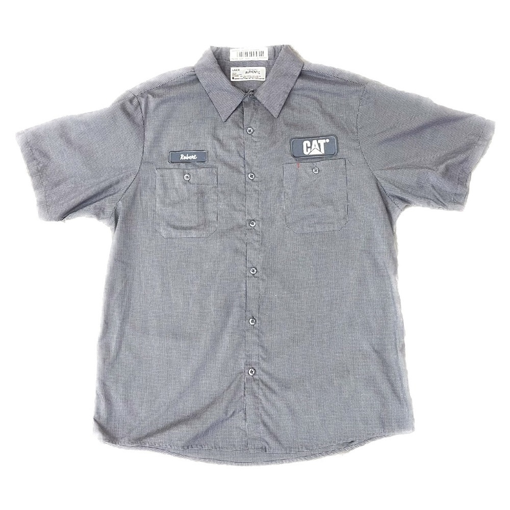 Aramark CAT Caterpillar Short Sleeve Small Checked Work Shirt Size Large